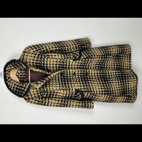 Rothmoor Jackets & Blazers - Vintage 60s Jumbo Houndstooth Tan Black Long Wool Winter Jacket SIZE 6